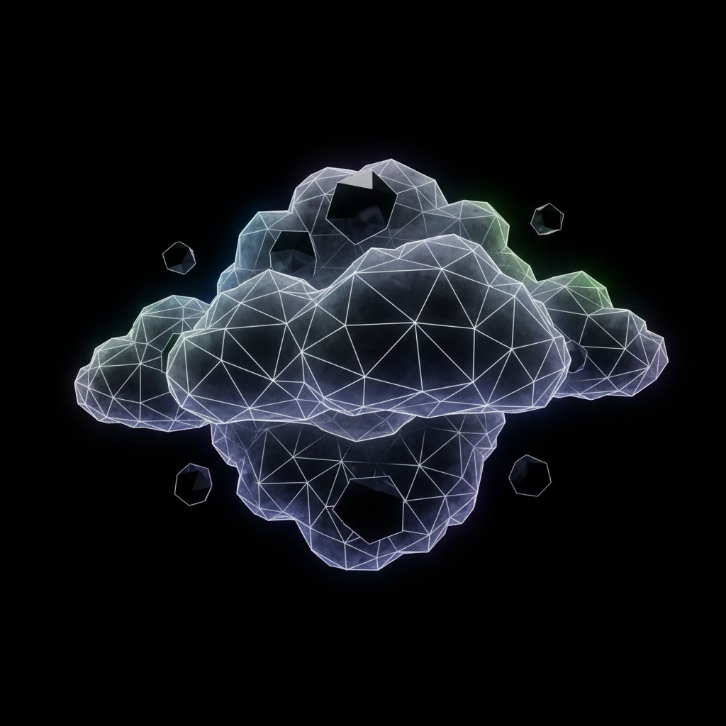 An illustration of a cloud with a geometric shape.